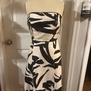 Ann Taylor Strapless Dress with Black and Cream Pattern